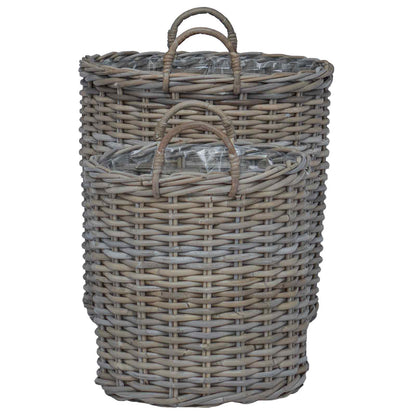 Planter Basket with Storage 2 pcs Natural Grey Kubu Rattan
