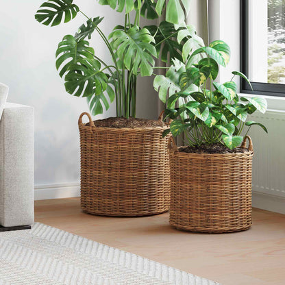 Planter Basket with Storage 2 pcs Brown Lacak Rattan