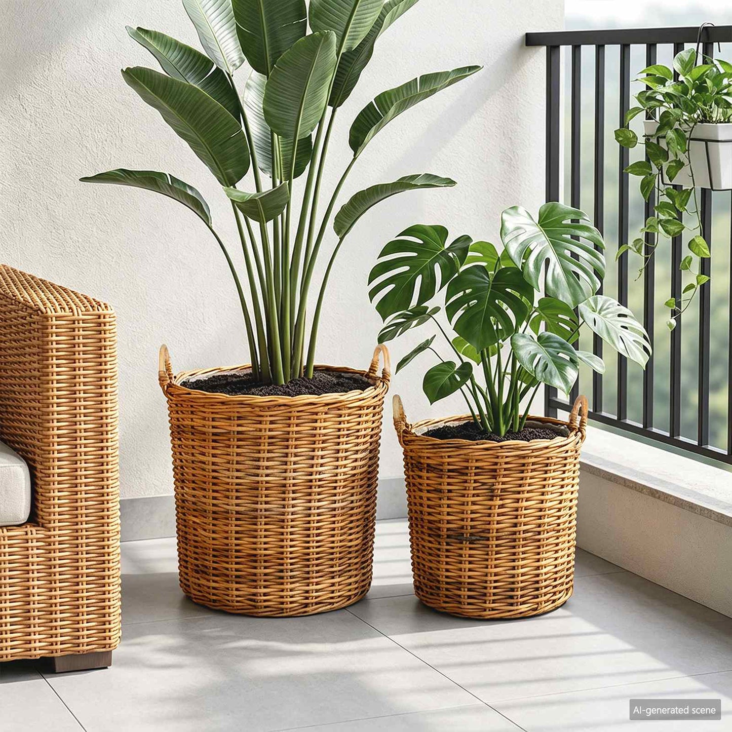 Planter Basket with Storage 2 pcs Brown Lacak Rattan
