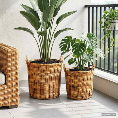 Planter Basket with Storage 2 pcs Brown Lacak Rattan