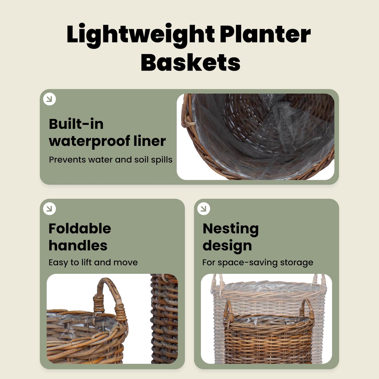 Planter Basket with Storage 2 pcs Natural Brown Kubu Rattan