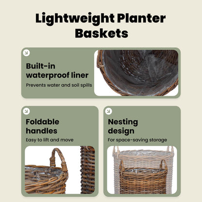 Planter Basket with Storage 2 pcs Natural Brown Kubu Rattan