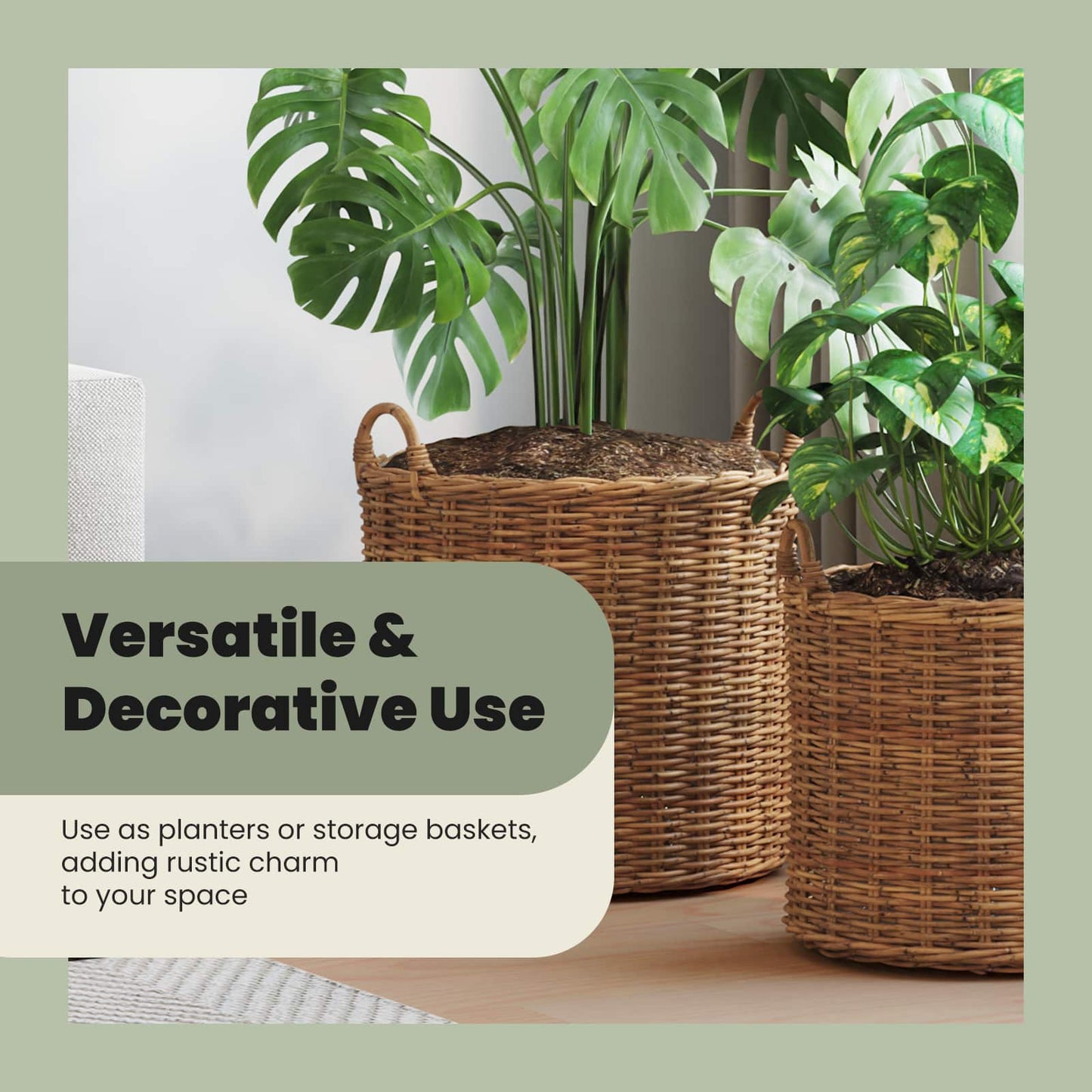 Planter Basket with Storage 2 pcs Natural Brown Kubu Rattan