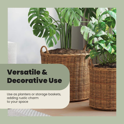 Planter Basket with Storage 2 pcs Natural Brown Kubu Rattan