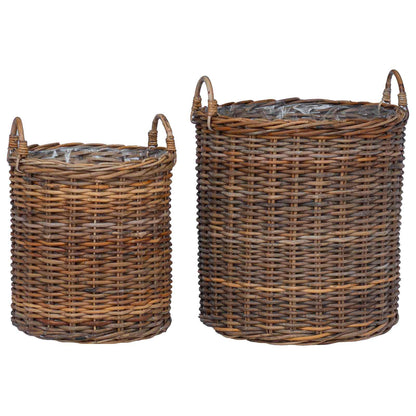 Planter Basket with Storage 2 pcs Natural Brown Kubu Rattan