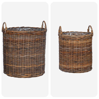 Planter Basket with Storage 2 pcs Natural Brown Kubu Rattan