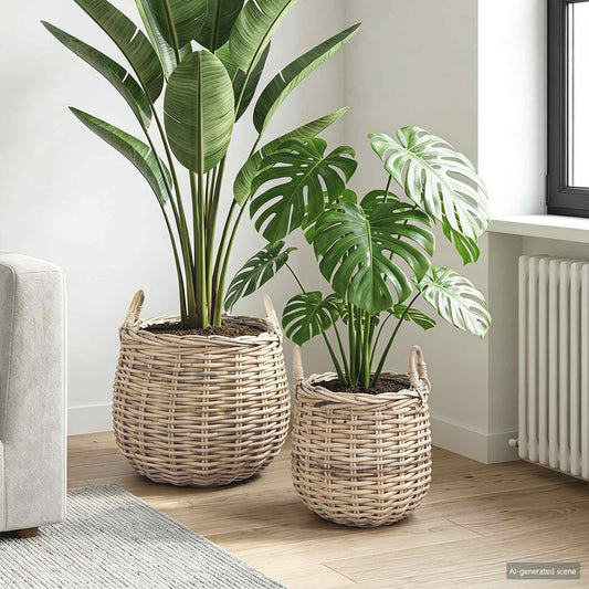 Planter Basket GENDT 2 pcs Natural Grey Kubu Rattan