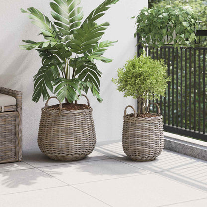 Planter Basket with Storage 2 pcs Grey Lacak Rattan