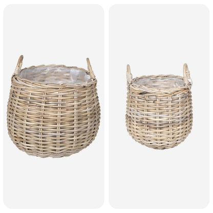 Planter Basket with Storage 2 pcs Natural Grey Kubu Rattan