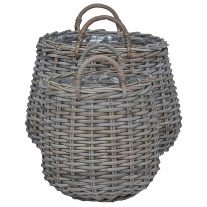 Planter Basket with Storage 2 pcs Grey Lacak Rattan