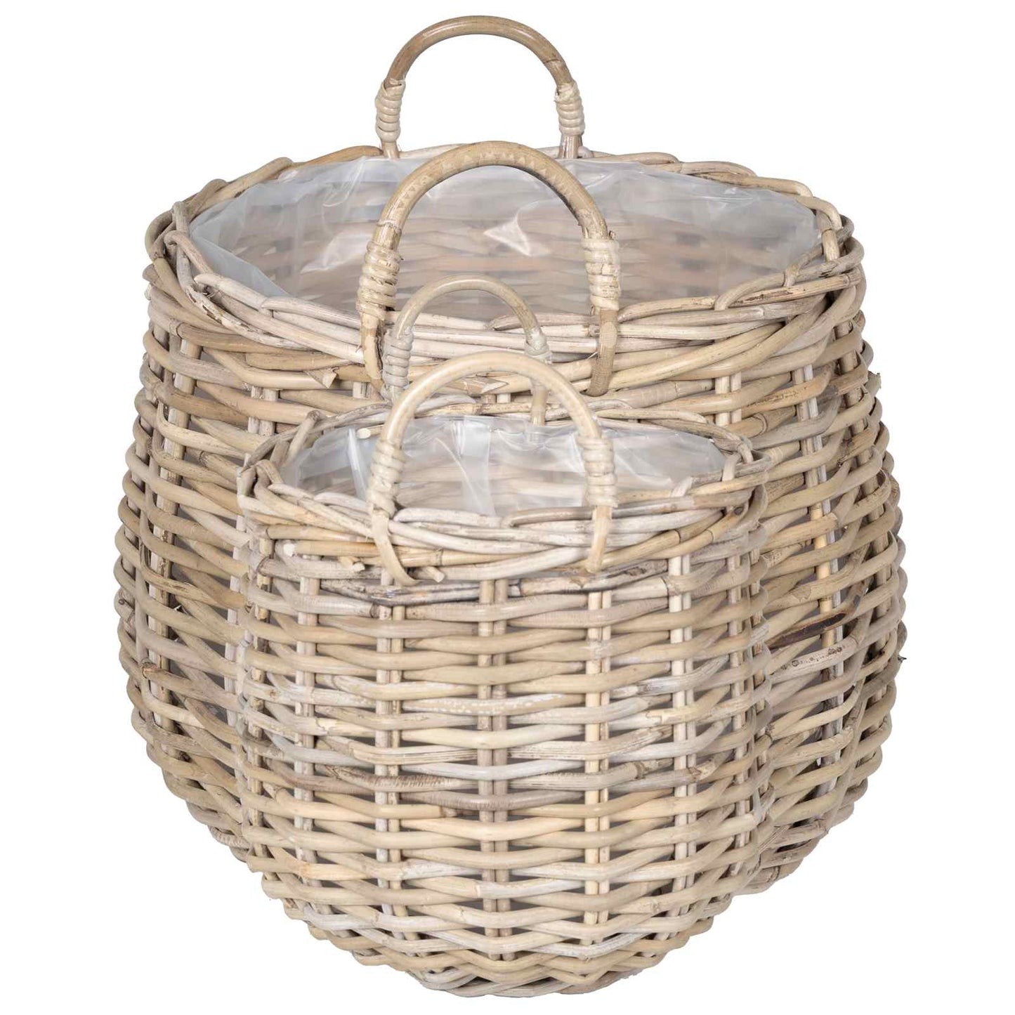 Planter Basket with Storage 2 pcs Natural Grey Kubu Rattan