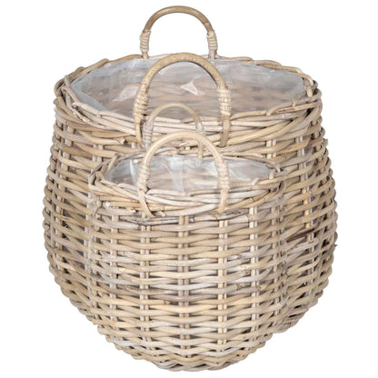 Planter Basket with Storage 2 pcs Natural Grey Kubu Rattan