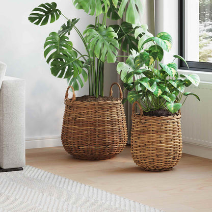 Planter Basket with Storage 2 pcs Brown Lacak Rattan