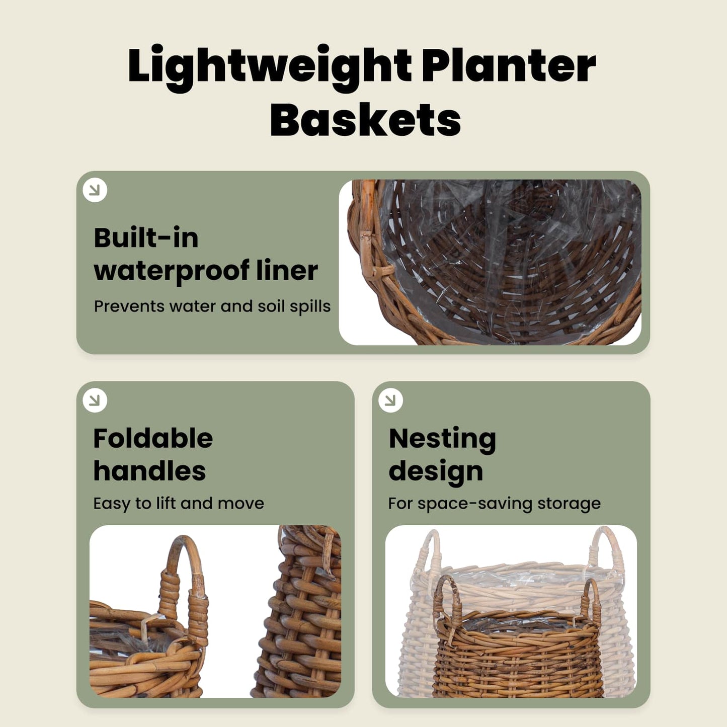 Planter Basket with Storage 2 pcs Natural Brown Kubu Rattan