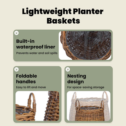 Planter Basket with Storage 2 pcs Natural Brown Kubu Rattan