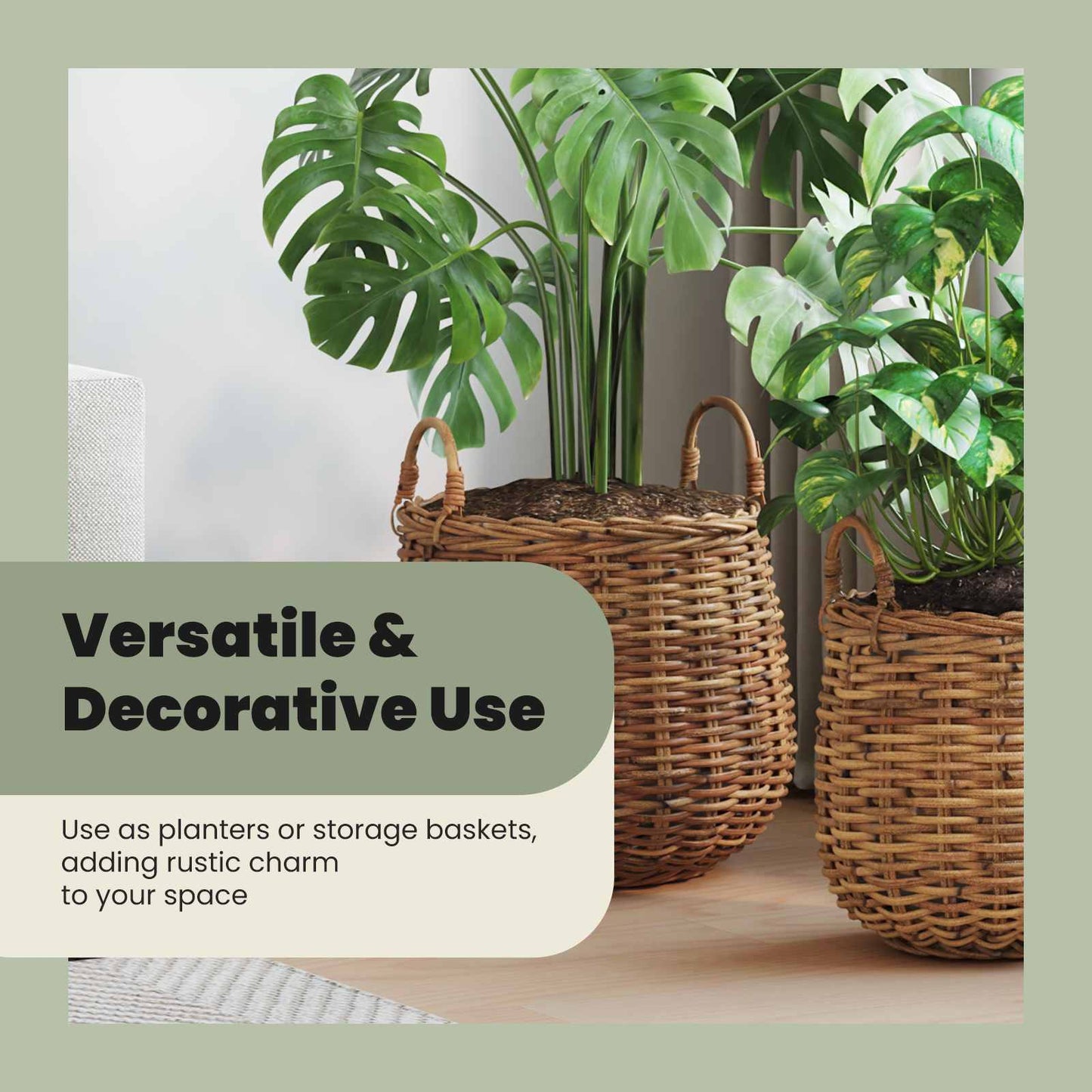 Planter Basket with Storage 2 pcs Natural Brown Kubu Rattan