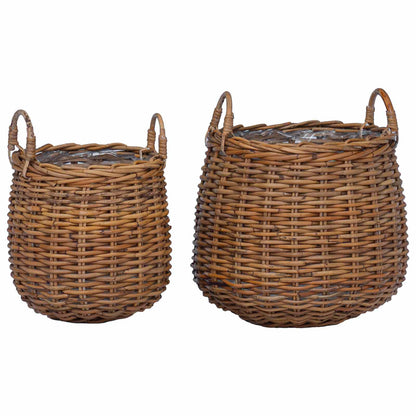 Planter Basket with Storage 2 pcs Brown Lacak Rattan