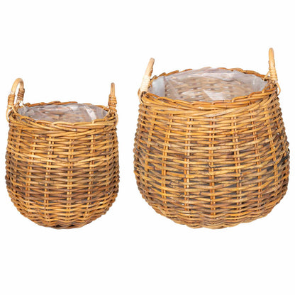 Planter Basket with Storage 2 pcs Natural Brown Kubu Rattan