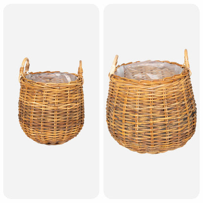 Planter Basket with Storage 2 pcs Natural Brown Kubu Rattan