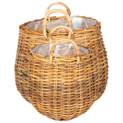 Planter Basket with Storage 2 pcs Natural Brown Kubu Rattan