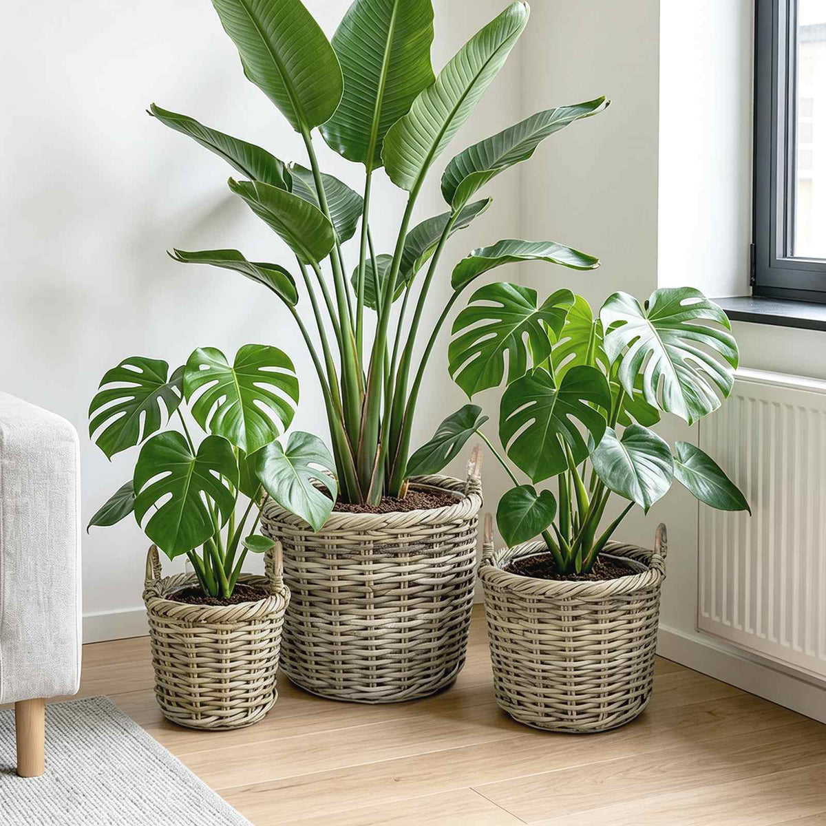 Planter Basket GENDT 3 pcs Natural Grey Kubu Rattan