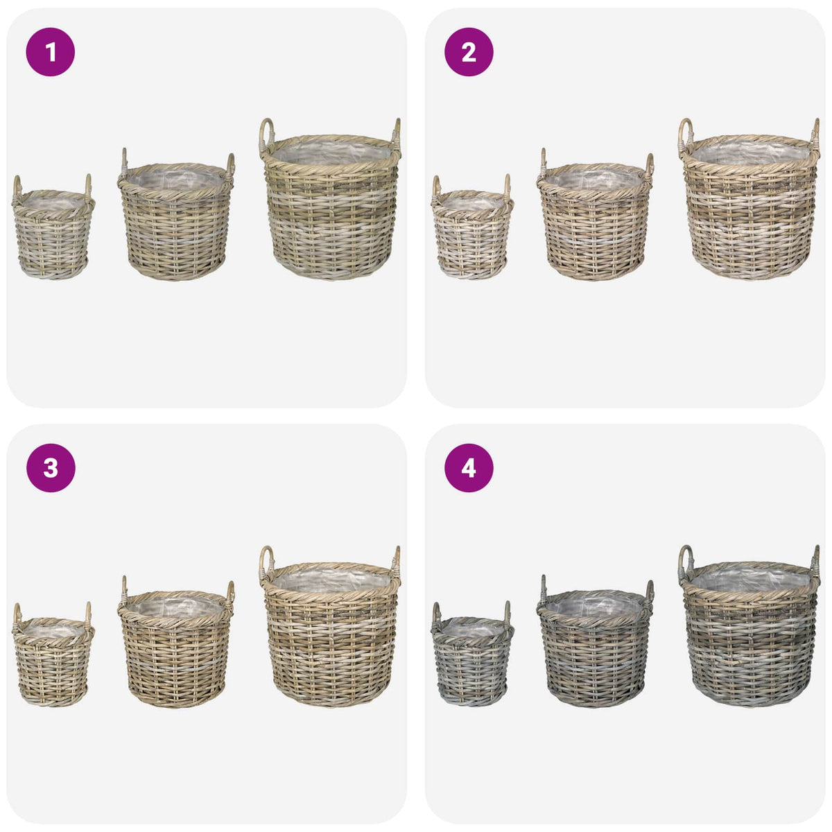 Planter Basket GENDT 3 pcs Natural Grey Kubu Rattan