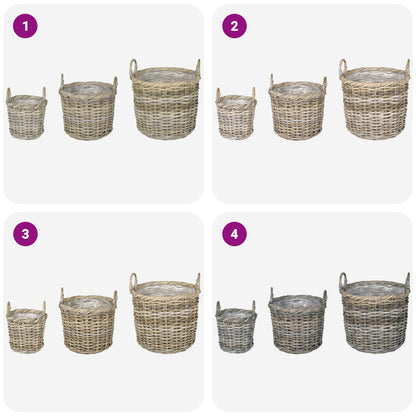 Planter Basket GENDT 3 pcs Natural Grey Kubu Rattan