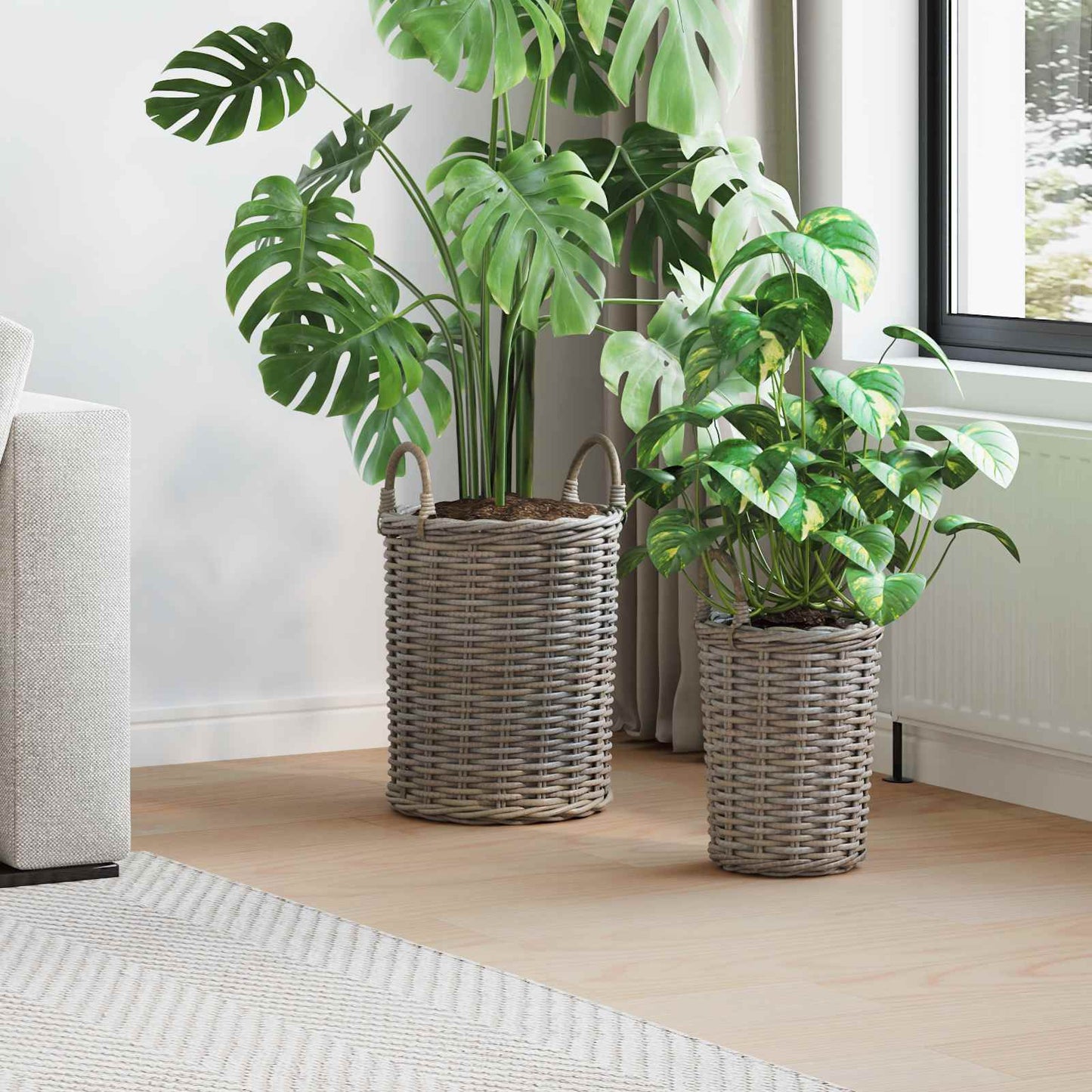 Planter Basket with Storage 2 pcs Grey
