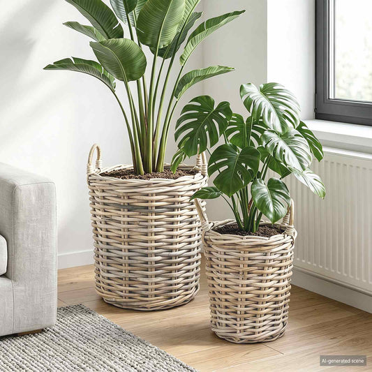 Planter Basket GENDT 2 pcs Natural Grey Kubu Rattan