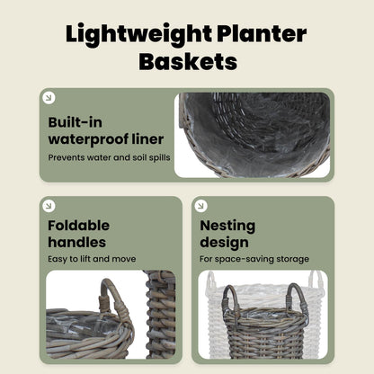 Planter Basket with Storage 2 pcs Natural Grey Kubu Rattan