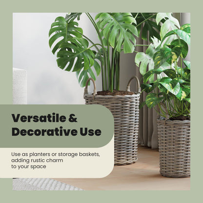 Planter Basket with Storage 2 pcs Natural Grey Kubu Rattan