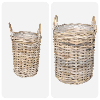 Planter Basket with Storage 2 pcs Natural Grey Kubu Rattan