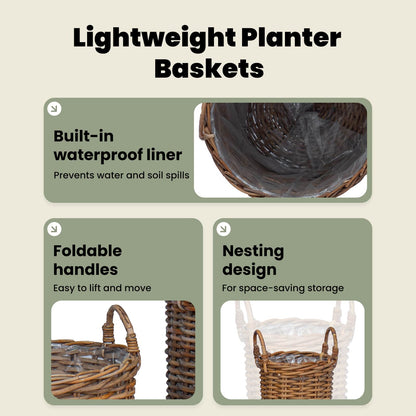 Planter Basket with Storage 2 pcs Natural Brown Kubu Rattan