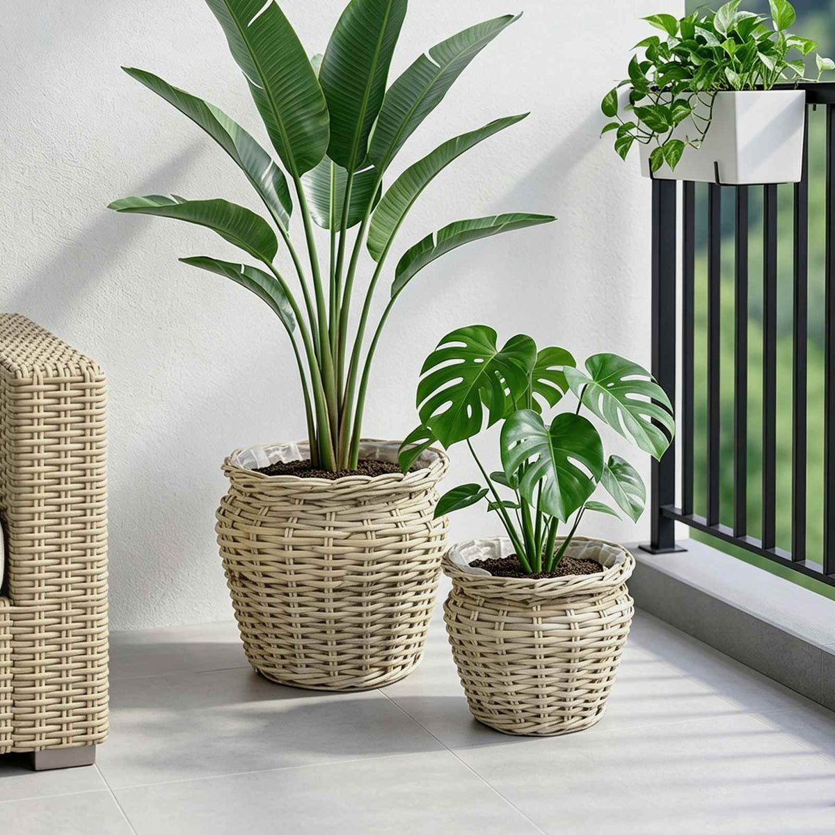 Planter Basket GENDT 2 pcs Natural Grey Kubu Rattan