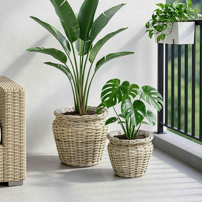 Planter Basket GENDT 2 pcs Natural Grey Kubu Rattan