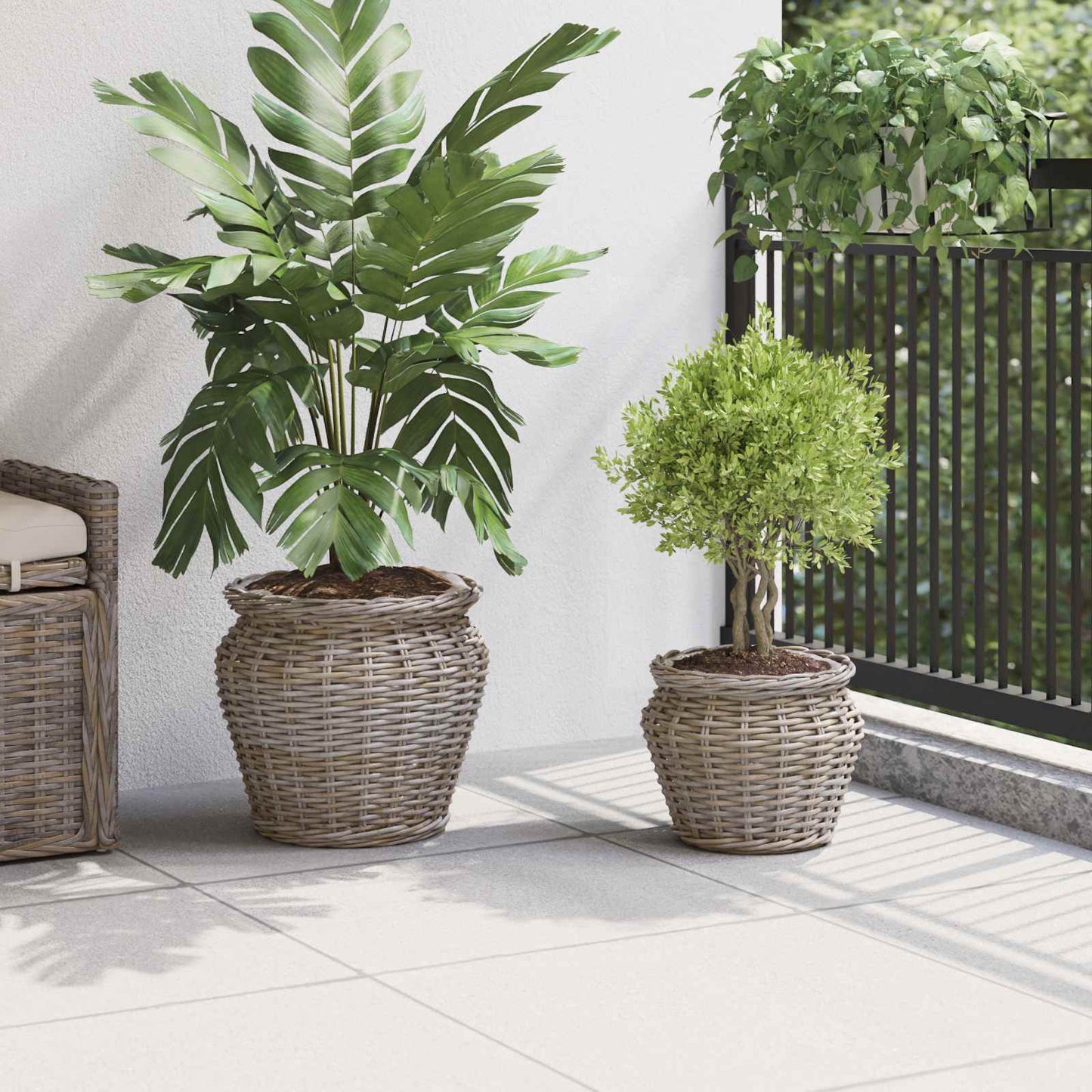 Planter Basket with Storage 2 pcs Grey Lacak Rattan