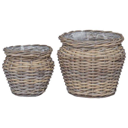 Planter Basket with Storage 2 pcs Natural Grey Kubu Rattan