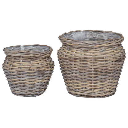 Planter Basket with Storage 2 pcs Grey Lacak Rattan