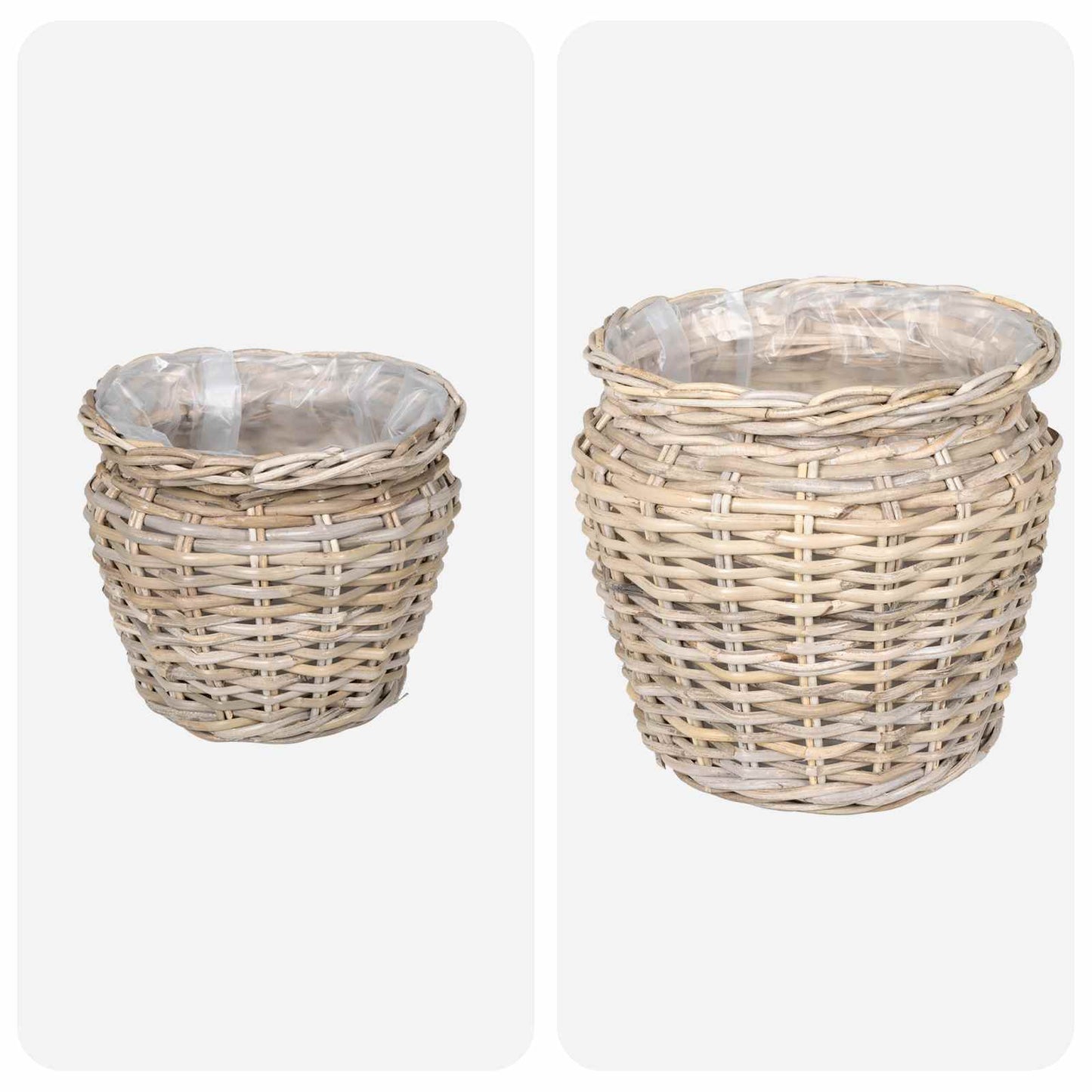 Planter Basket with Storage 2 pcs Natural Grey Kubu Rattan