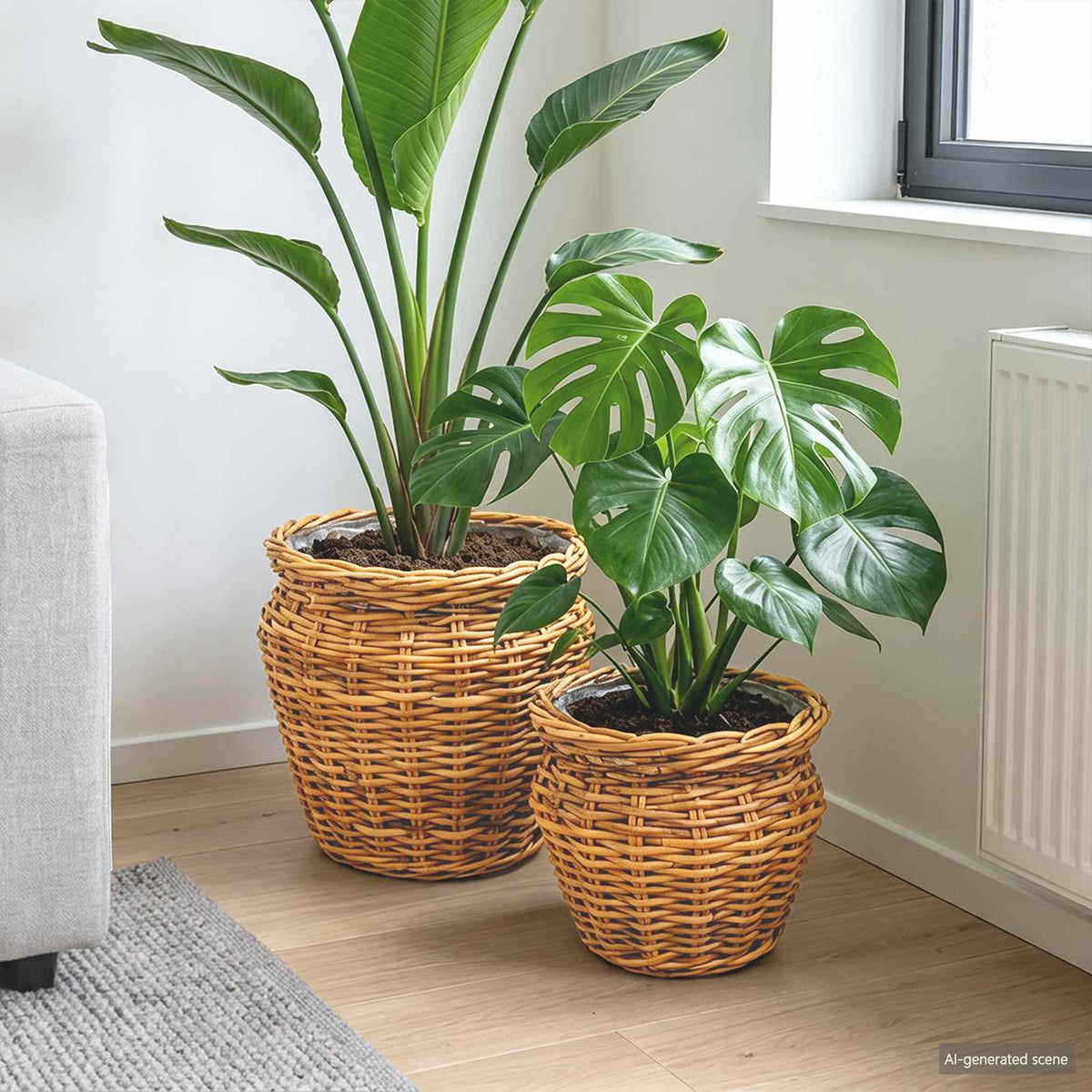 Planter Basket GENDT 2 pcs Natural Brown Kubu Rattan