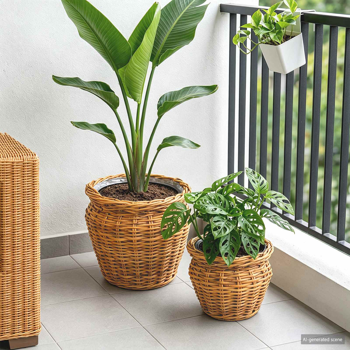 Planter Basket GENDT 2 pcs Natural Brown Kubu Rattan