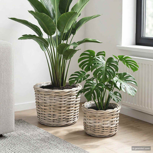 Planter Basket GENDT 2 pcs Natural Grey Kubu Rattan