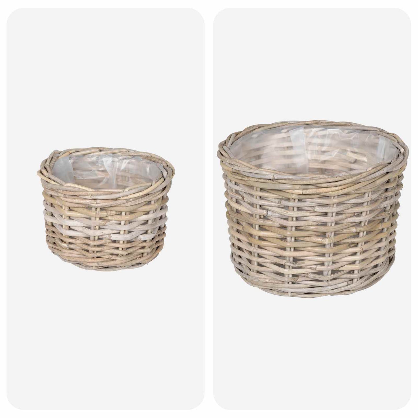 Planter Basket with Storage 2 pcs Natural Grey Kubu Rattan