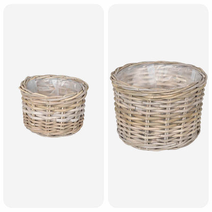 Planter Basket with Storage 2 pcs Natural Grey Kubu Rattan