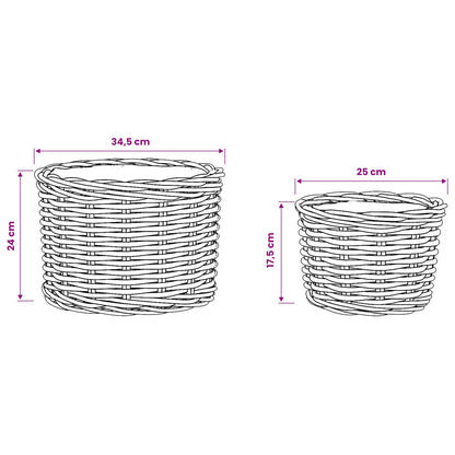 Planter Basket with Storage 2 pcs Natural Grey Kubu Rattan