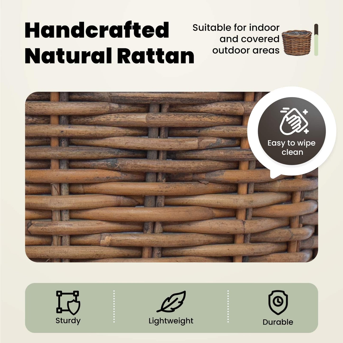 Planter Basket with Storage 2 pcs Natural Brown Kubu Rattan