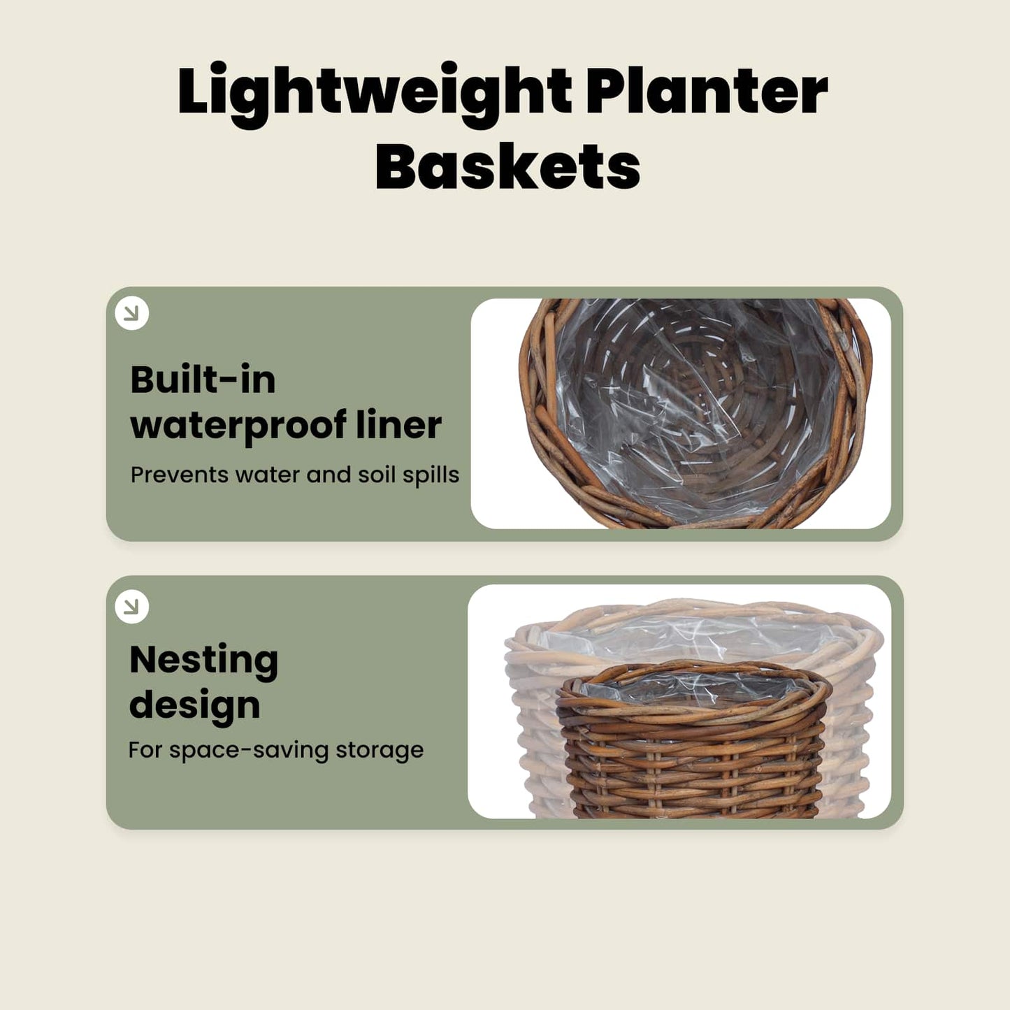 Planter Basket with Storage 2 pcs Natural Brown Kubu Rattan