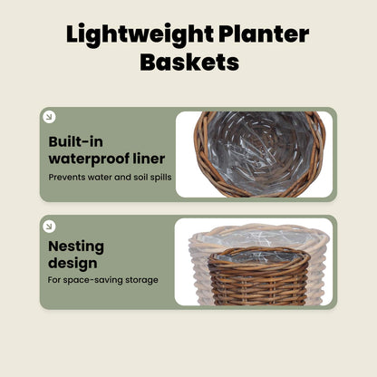 Planter Basket with Storage 2 pcs Natural Brown Kubu Rattan