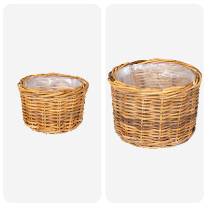 Planter Basket with Storage 2 pcs Natural Brown Kubu Rattan