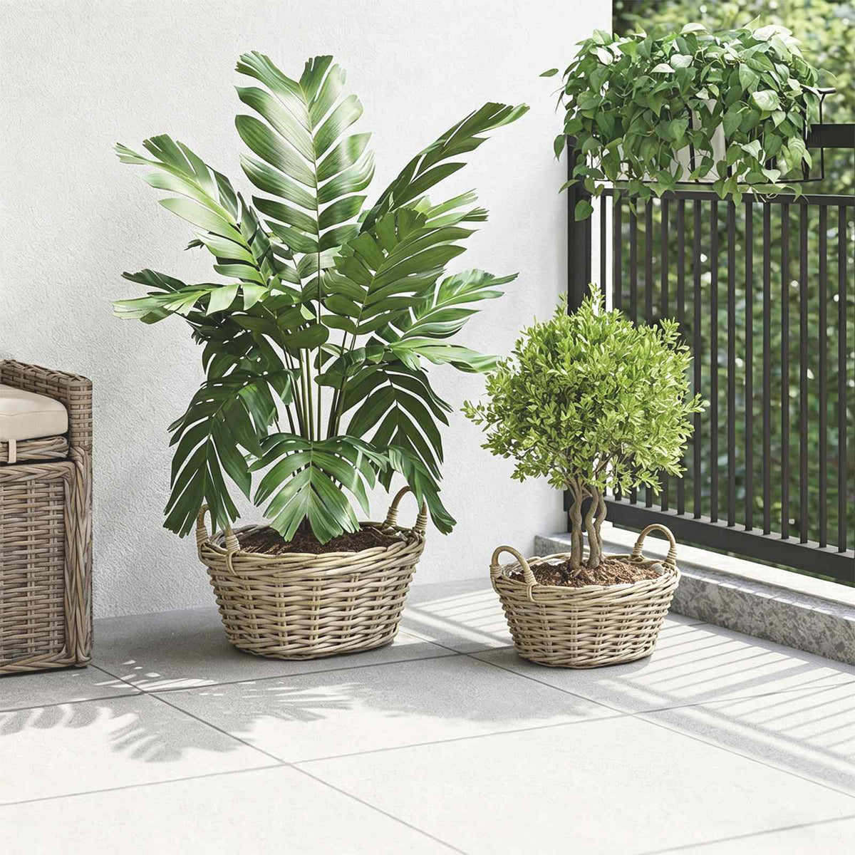 Planter Basket GENDT 2 pcs Natural Grey Kubu Rattan